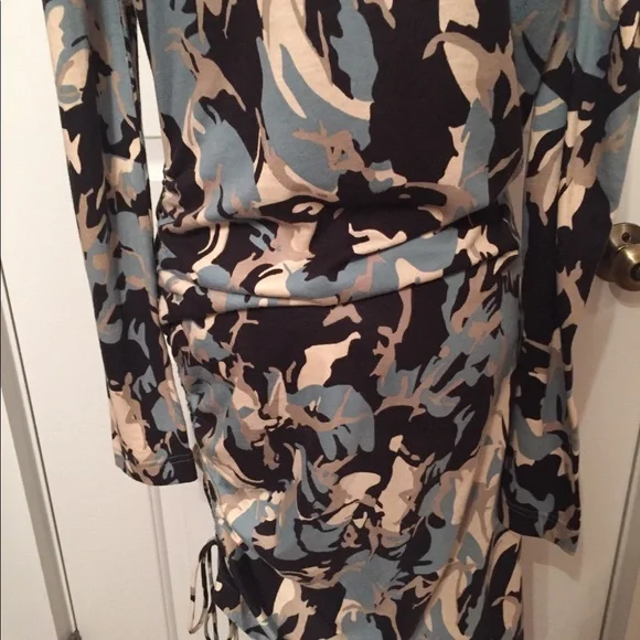ALICE BY TEMPERLEY DRESS SHEATH BLUE CREAM ABSTRACT RUCHED Size 6